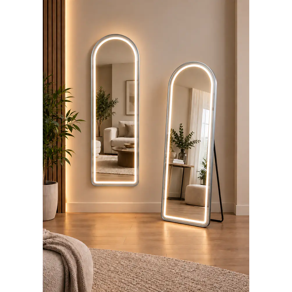 Espejo LED De Cuerpo Entero Plateado De Muro 50x150 cm Con Opcion De Pedestal 1