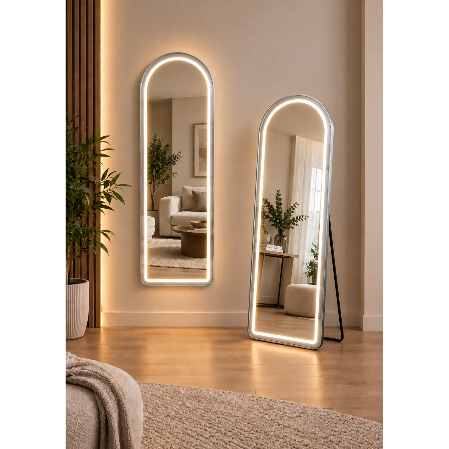 Espejo LED De Cuerpo Entero Plateado De Muro 50x150 cm Con Opcion De Pedestal 1