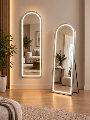 Espejo LED De Cuerpo Entero Plateado De Muro 50x150 cm Con Opcion De Pedestal