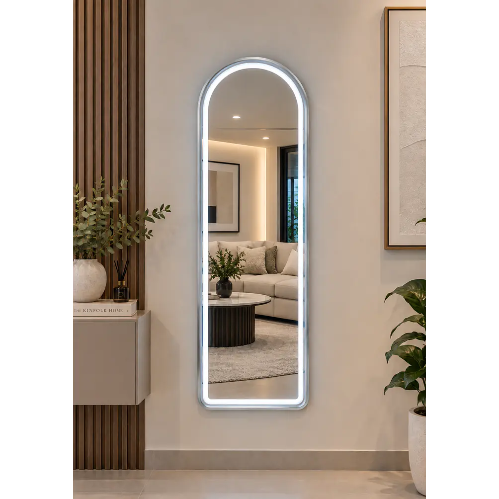 Espejo LED De Cuerpo Entero Plateado De Muro 50x150 cm Con Opcion De Pedestal 2