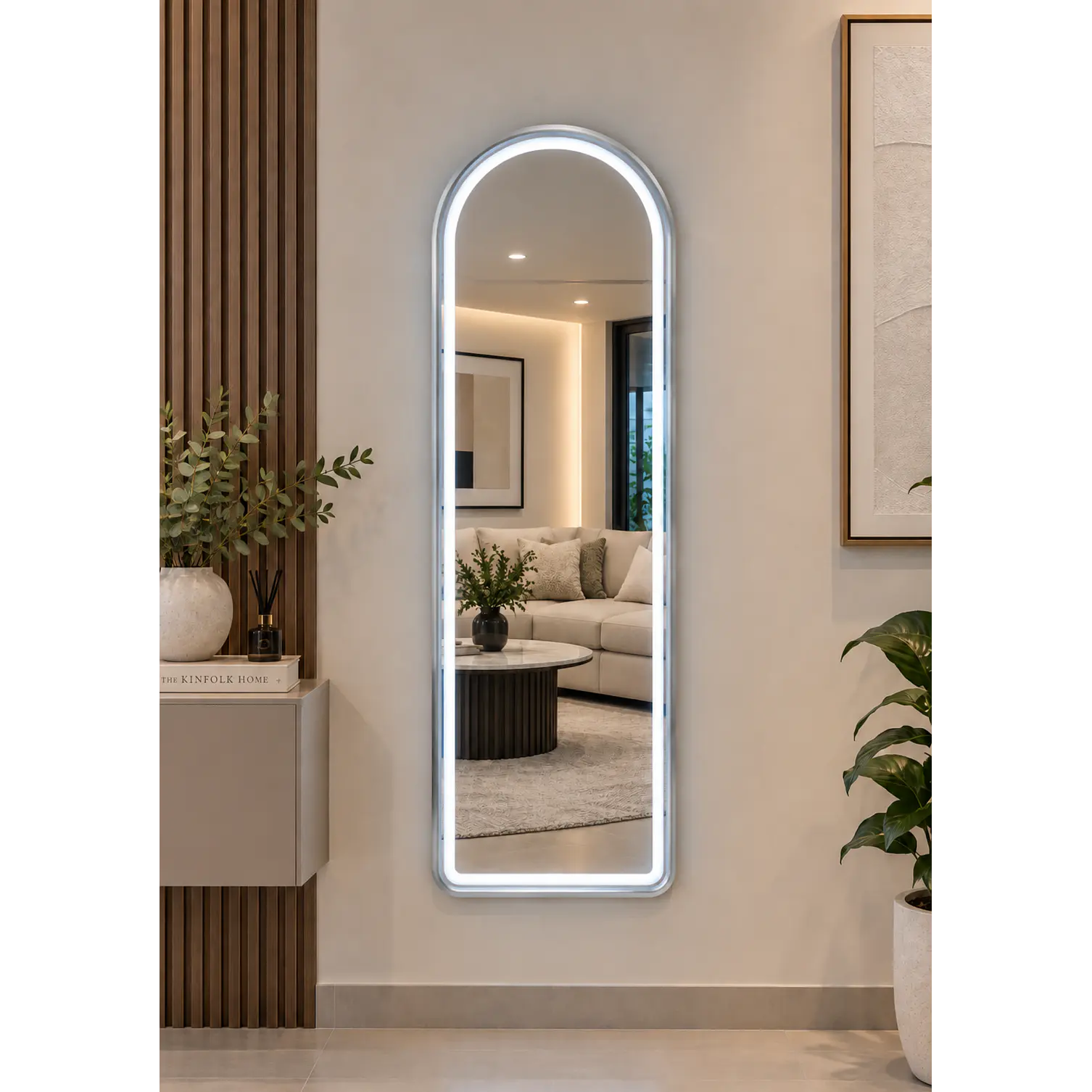 Espejo LED De Cuerpo Entero Plateado De Muro 50x150 cm Con Opcion De Pedestal 2