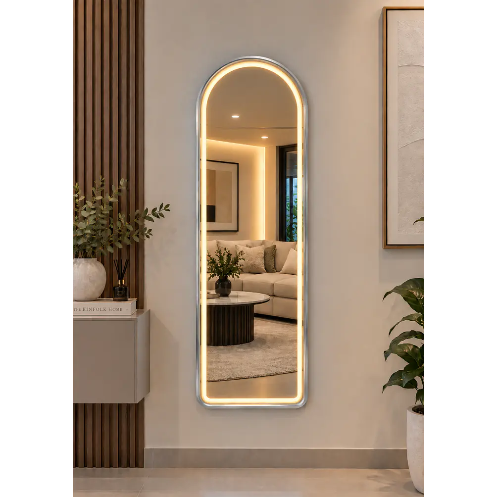 Espejo LED De Cuerpo Entero Plateado De Muro 50x150 cm Con Opcion De Pedestal 3