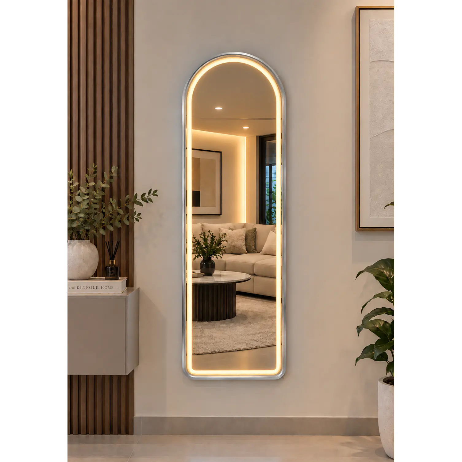 Espejo LED De Cuerpo Entero Plateado De Muro 50x150 cm Con Opcion De Pedestal 3