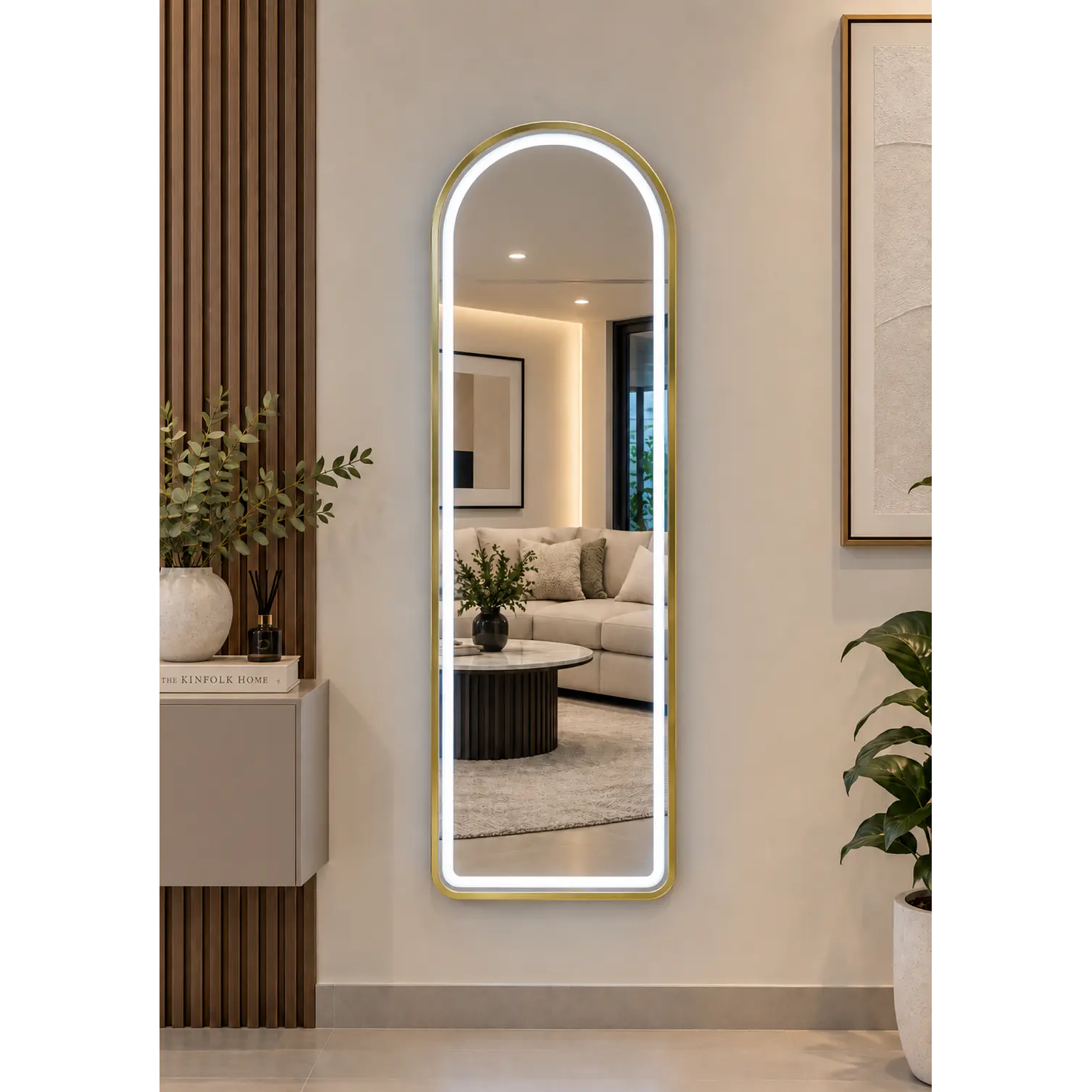Espejo LED De Cuerpo Entero Dorado De Muro 50x150 cm Con Opcion De Pedestal 2