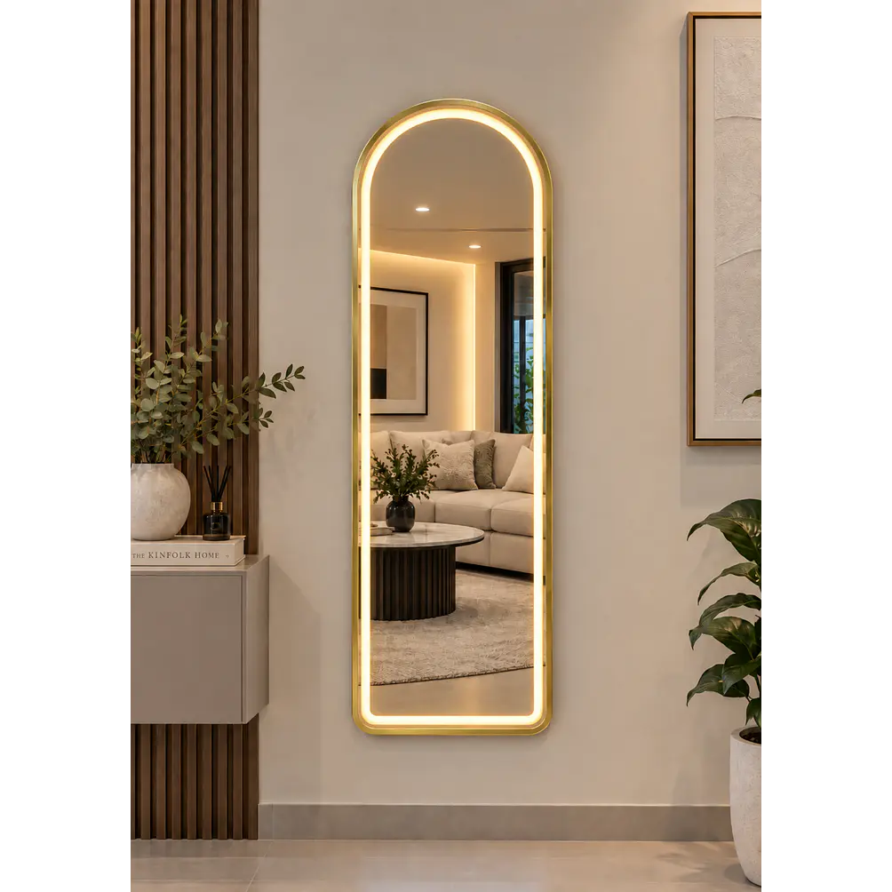 Espejo LED De Cuerpo Entero Dorado De Muro 50x150 cm Con Opcion De Pedestal 3
