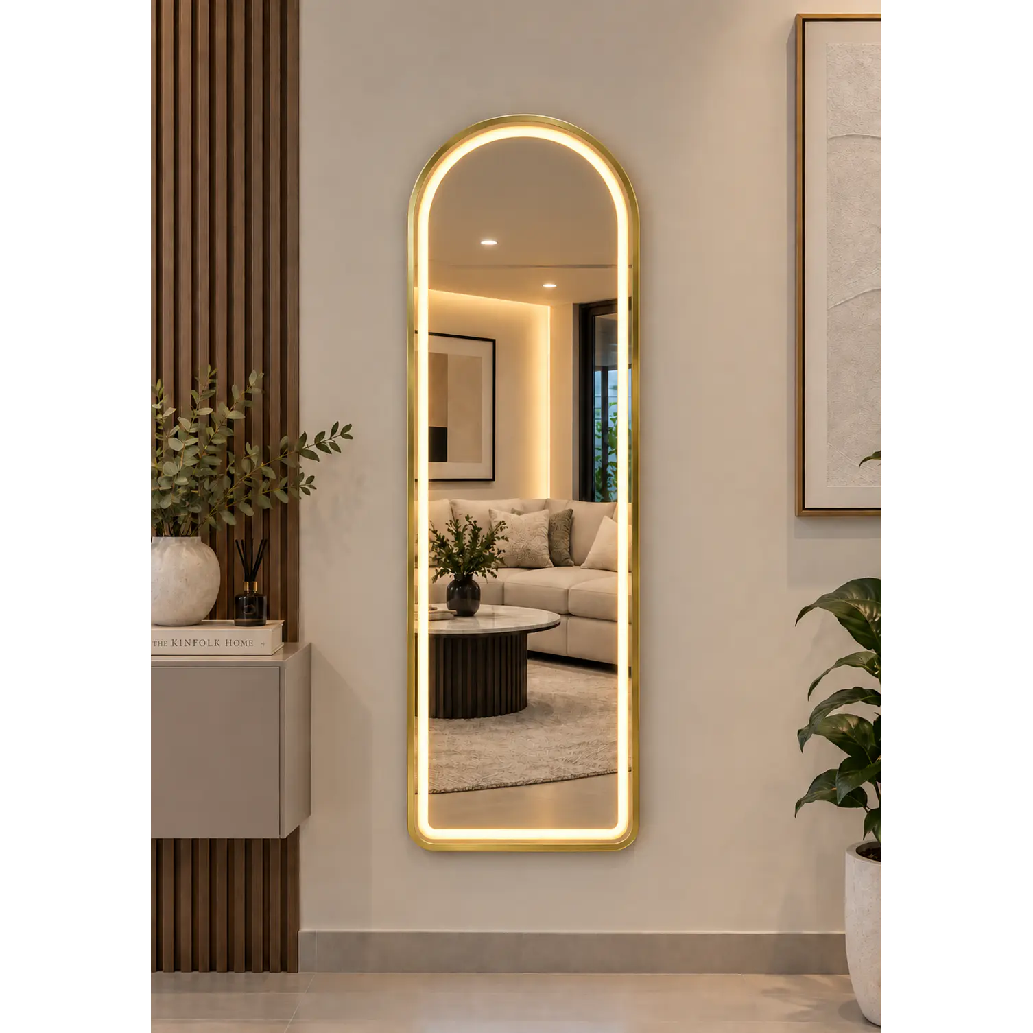 Espejo LED De Cuerpo Entero Dorado De Muro 50x150 cm Con Opcion De Pedestal 3
