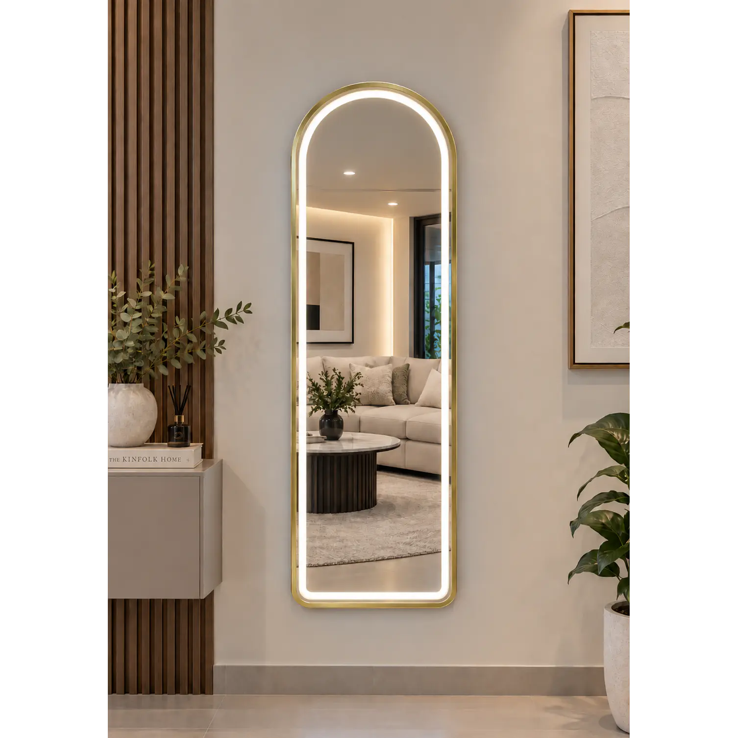 Espejo LED De Cuerpo Entero Dorado De Muro 50x150 cm Con Opcion De Pedestal 4