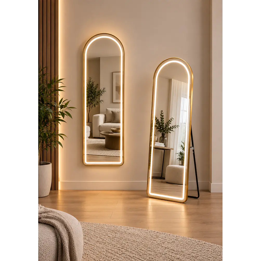 Espejo LED De Cuerpo Entero Dorado De Muro 50x150 cm Con Opcion De Pedestal 1
