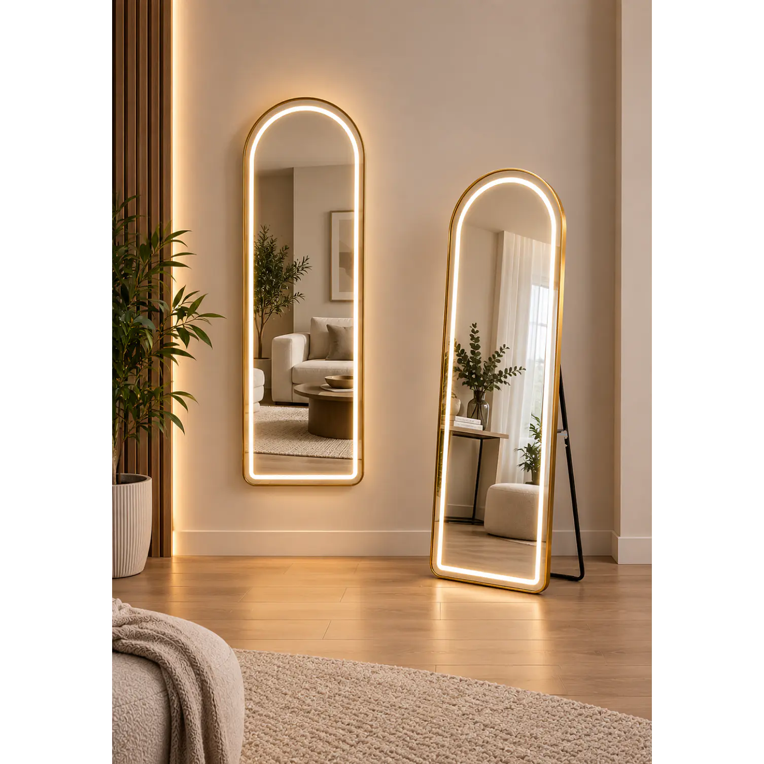 Espejo LED De Cuerpo Entero Dorado De Muro 50x150 cm Con Opcion De Pedestal 1