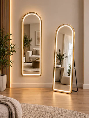 Espejo LED De Cuerpo Entero Dorado De Muro 50x150 cm Con Opcion De Pedestal