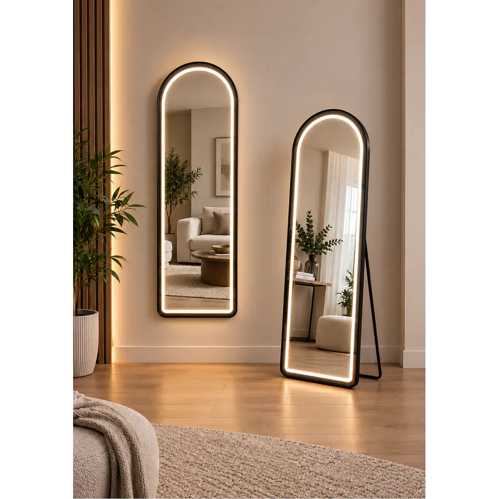 Espejo LED De Cuerpo Entero Negro De Muro 50x150 cm Con Opcion De Pedestal 1