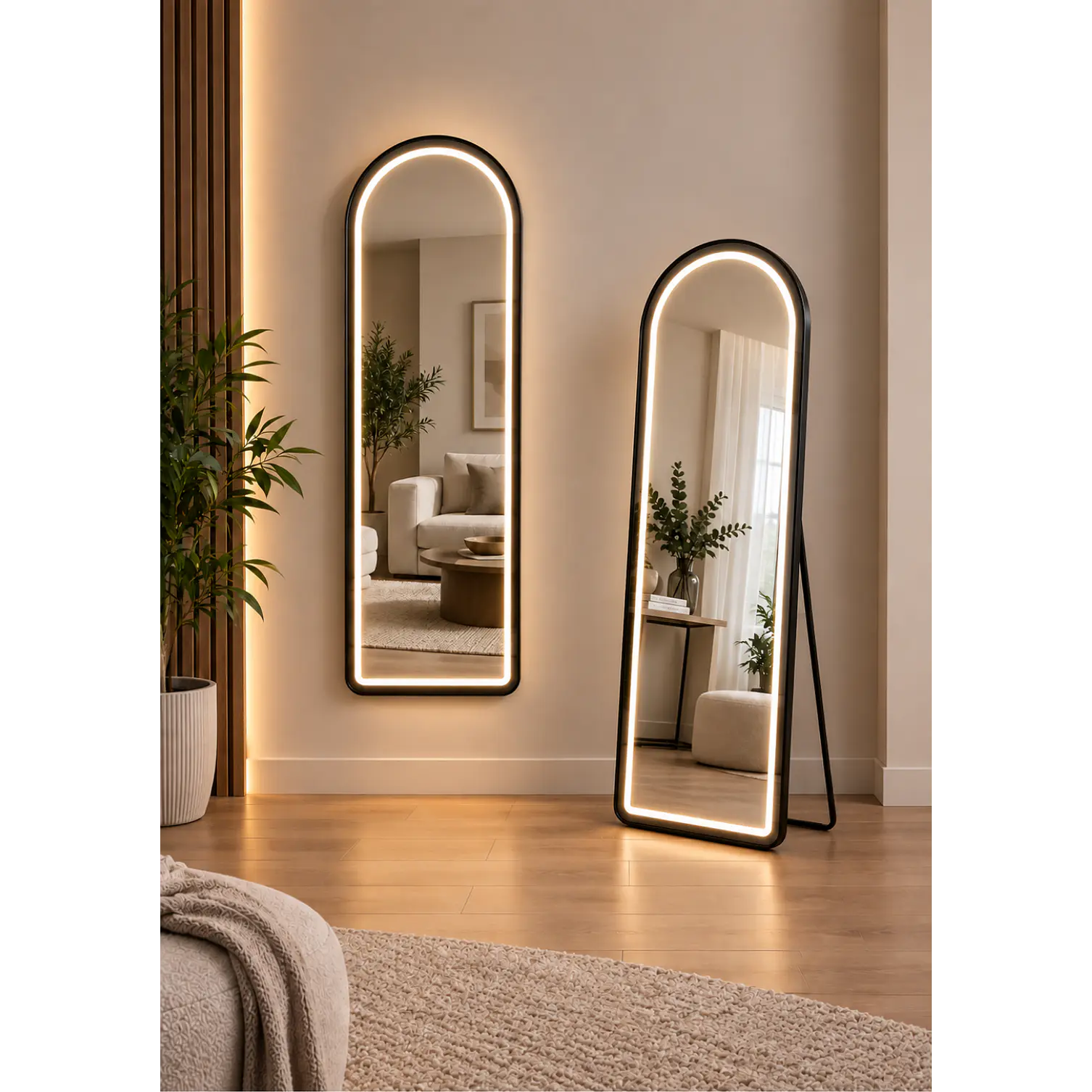 Espejo LED De Cuerpo Entero Negro De Muro 50x150 cm Con Opcion De Pedestal 1
