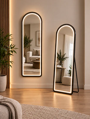 Espejo LED De Cuerpo Entero Negro De Muro 50x150 cm Con Opcion De Pedestal