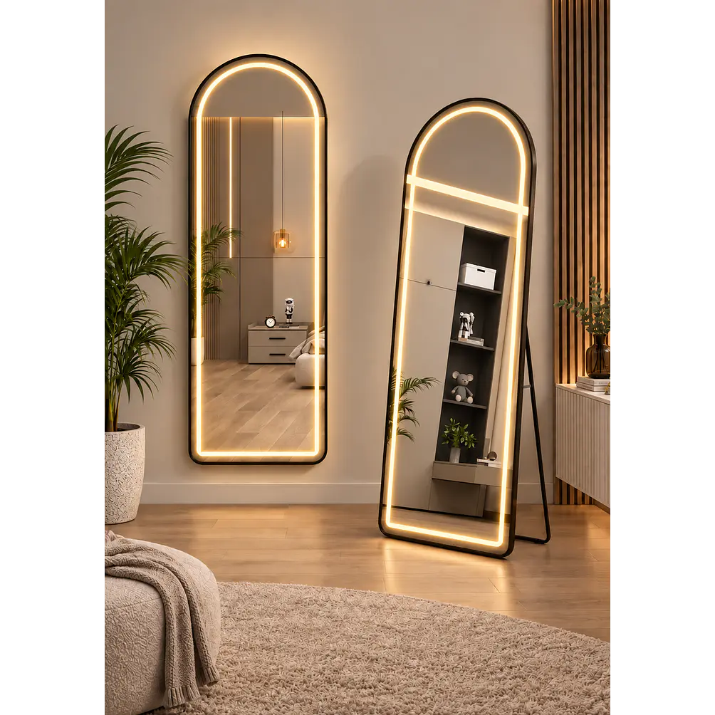 Espejo LED De Cuerpo Entero Negro De Muro 70x180 cm Con Opcion De Pedestal 1