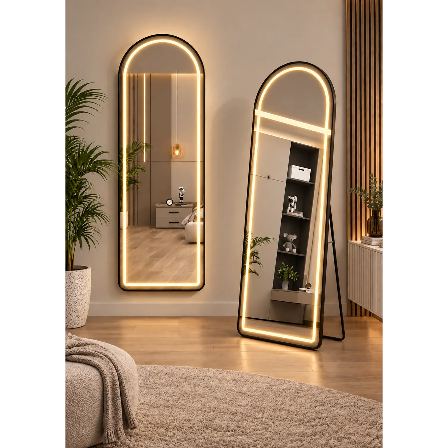Espejo LED De Cuerpo Entero Negro De Muro 70x180 cm Con Opcion De Pedestal 1