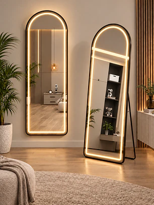Espejo LED De Cuerpo Entero Negro De Muro 70x180 cm Con Opcion De Pedestal