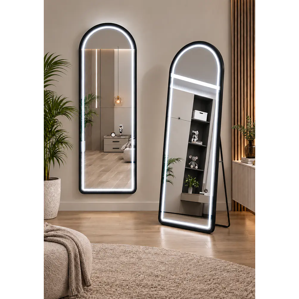 Espejo LED De Cuerpo Entero Negro De Muro 70x180 cm Con Opcion De Pedestal 6