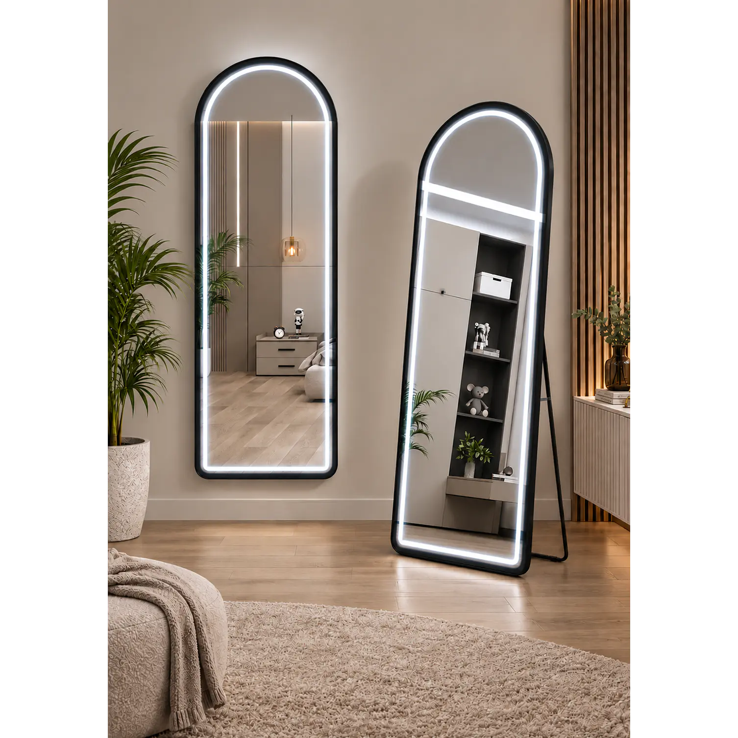 Espejo LED De Cuerpo Entero Negro De Muro 70x180 cm Con Opcion De Pedestal 6
