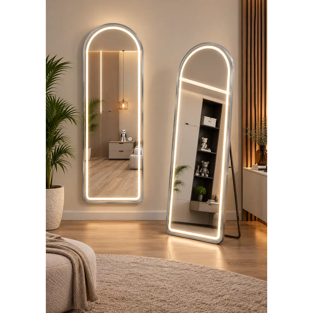 Espejo LED De Cuerpo Entero Plateado De Muro 70x180 cm Con Opcion De Pedestal 1