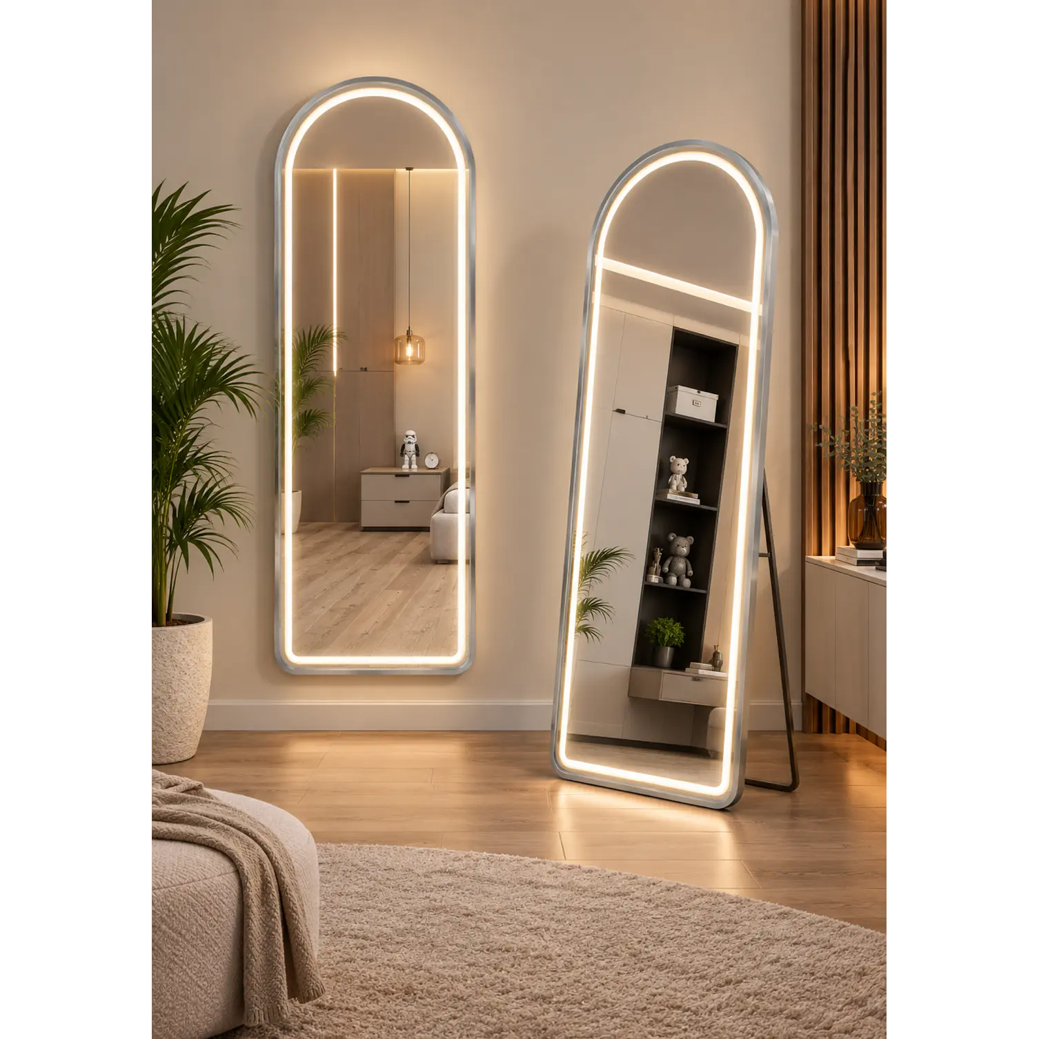 Espejo LED De Cuerpo Entero Plateado De Muro 70x180 cm Con Opcion De Pedestal 1