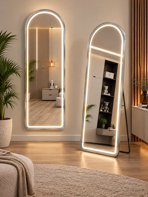 Espejo LED De Cuerpo Entero Plateado De Muro 70x180 cm Con Opcion De Pedestal