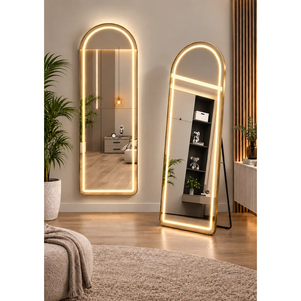 Espejo LED De Cuerpo Entero Dorado De Muro 70x180 cm Con Opcion De Pedestal 1