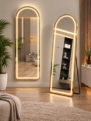 Espejo LED De Cuerpo Entero Dorado De Muro 70x180 cm Con Opcion De Pedestal