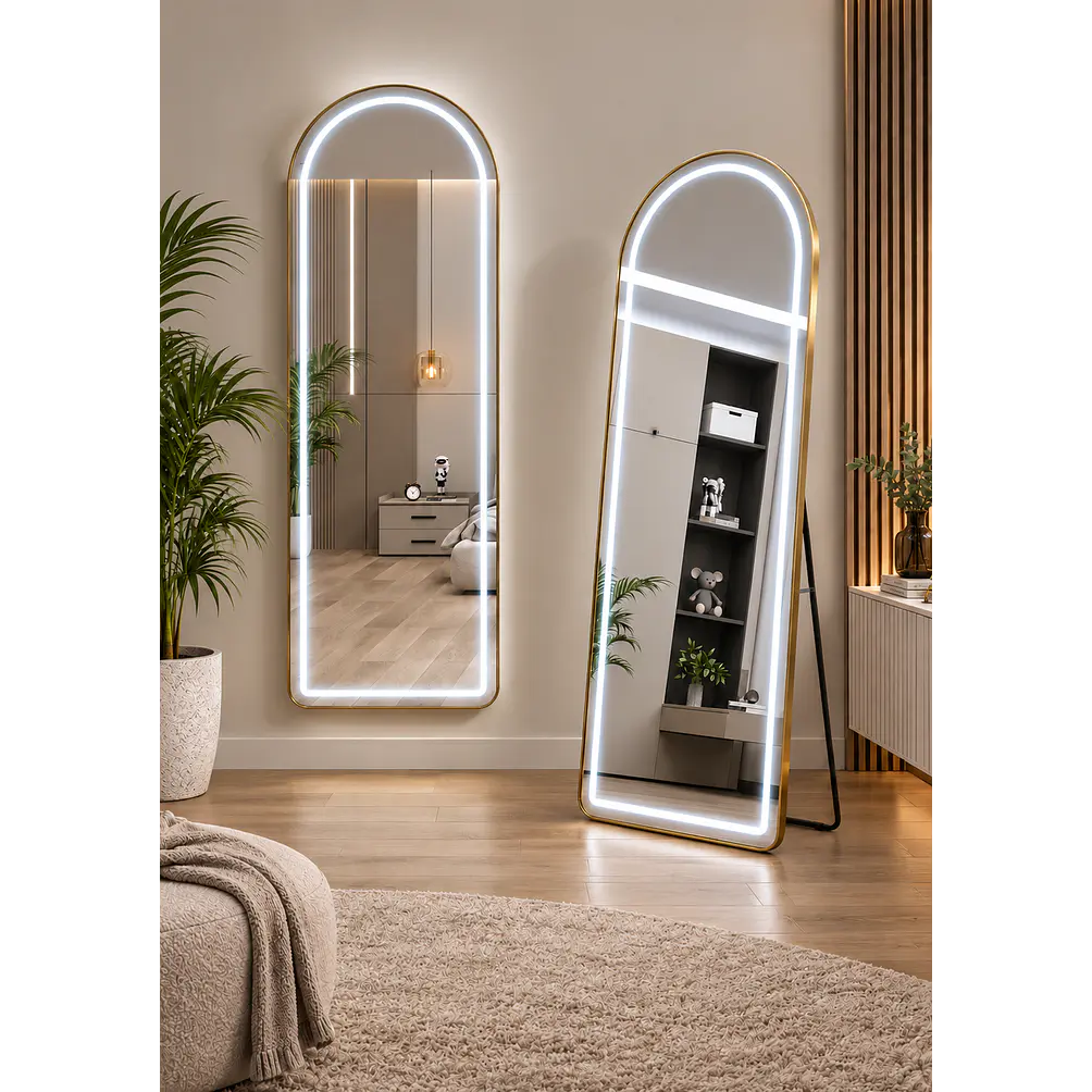 Espejo LED De Cuerpo Entero Dorado De Muro 70x180 cm Con Opcion De Pedestal 2