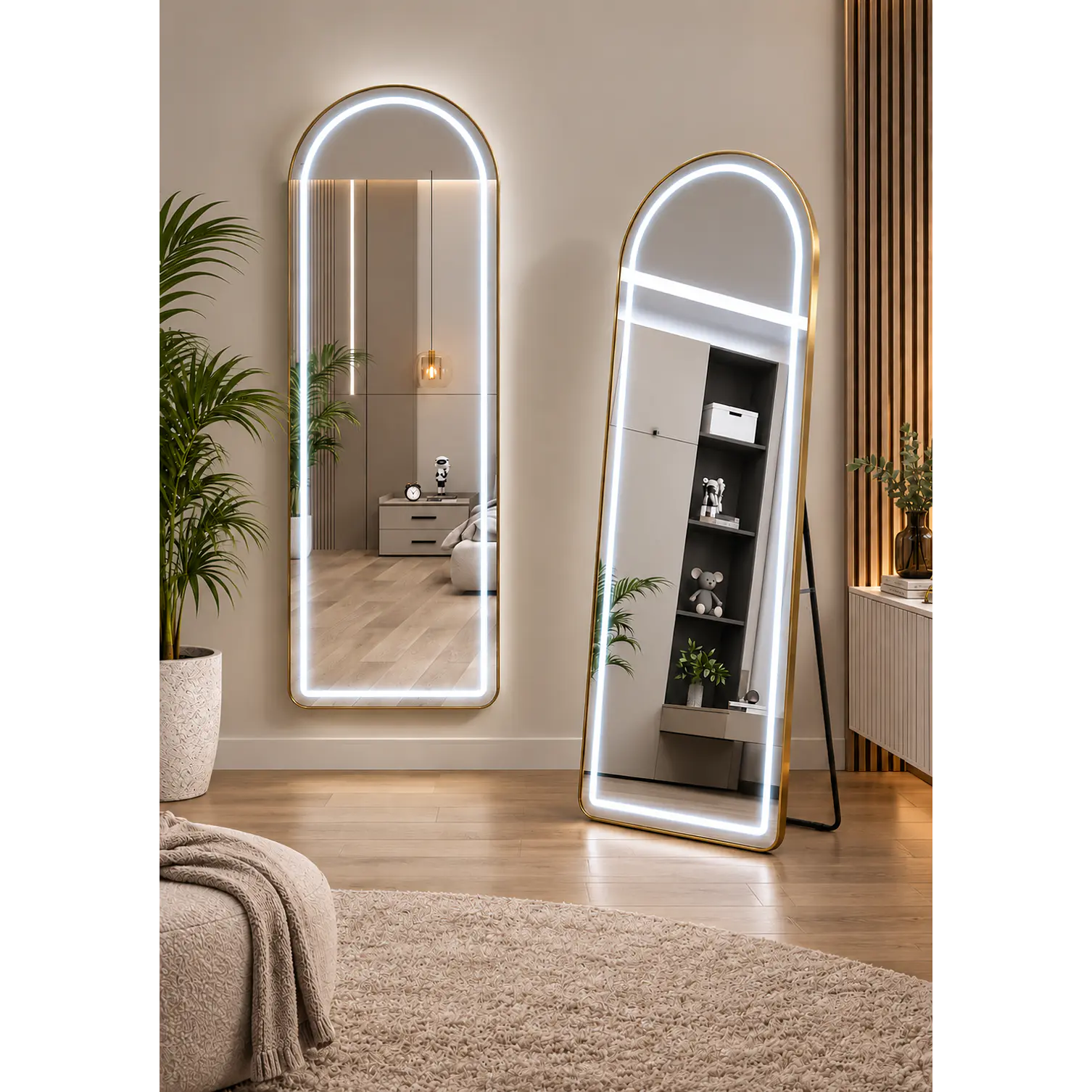 Espejo LED De Cuerpo Entero Dorado De Muro 70x180 cm Con Opcion De Pedestal 2