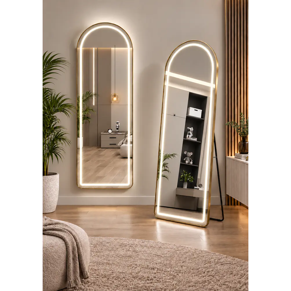 Espejo LED De Cuerpo Entero Dorado De Muro 70x180 cm Con Opcion De Pedestal 3