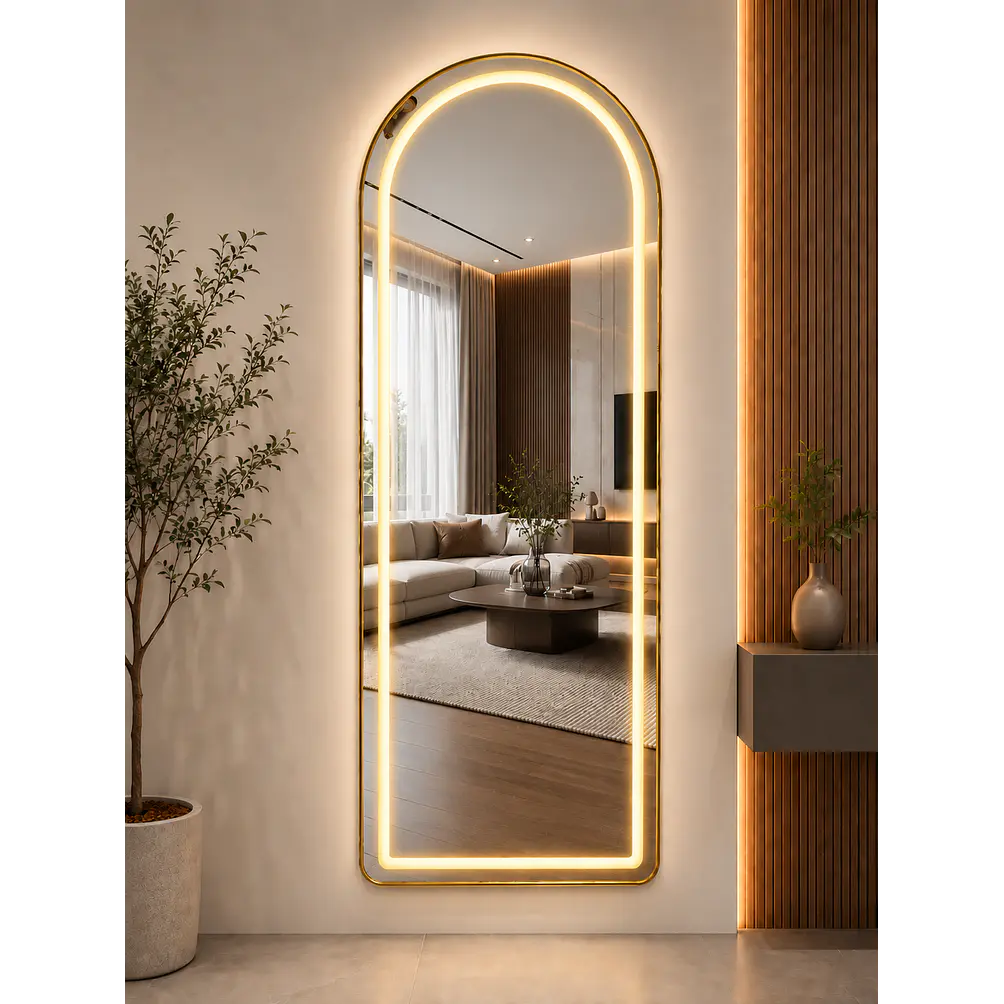 Espejo LED De Cuerpo Entero Dorado De Muro 70x180 cm Con Opcion De Pedestal 4