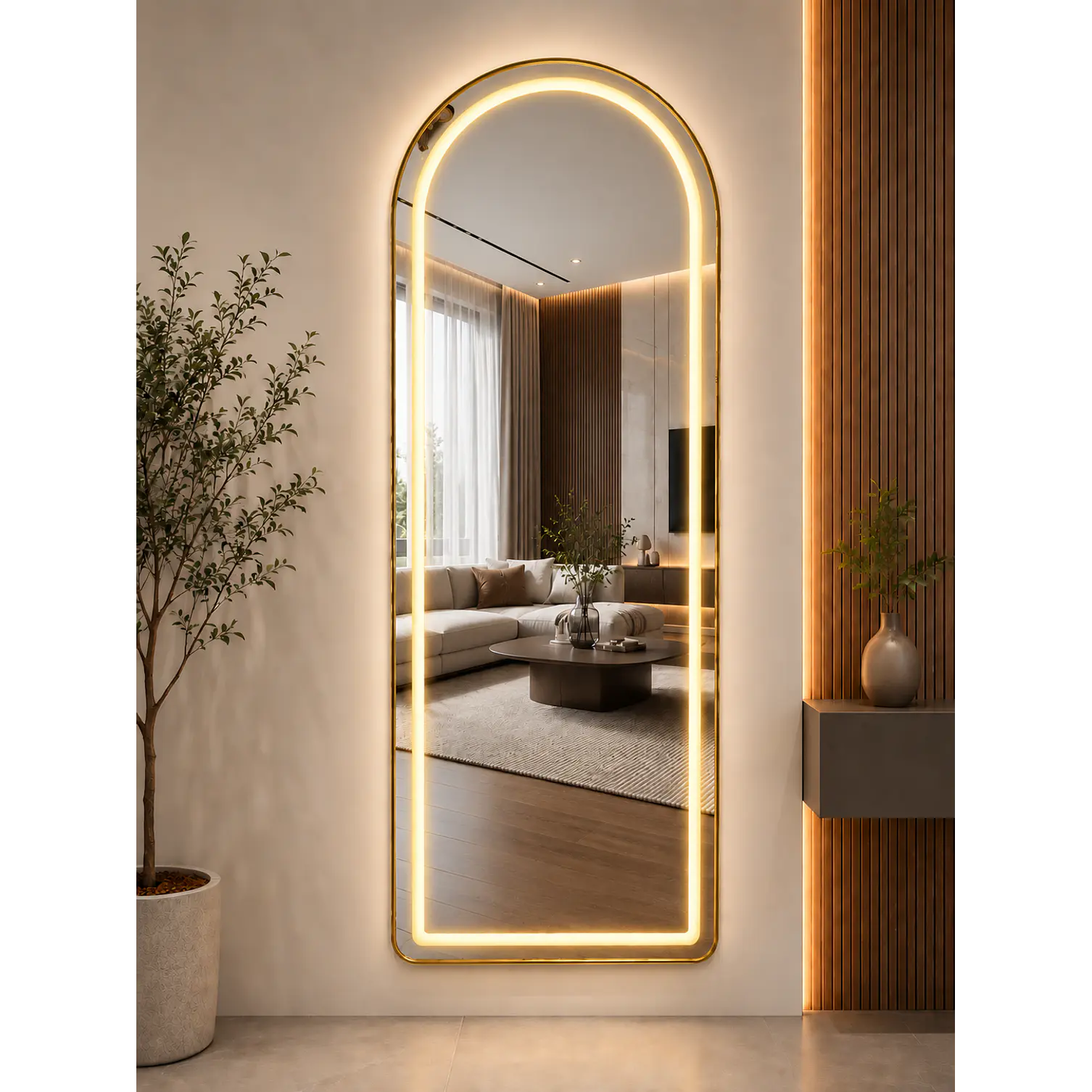 Espejo LED De Cuerpo Entero Dorado De Muro 70x180 cm Con Opcion De Pedestal 4