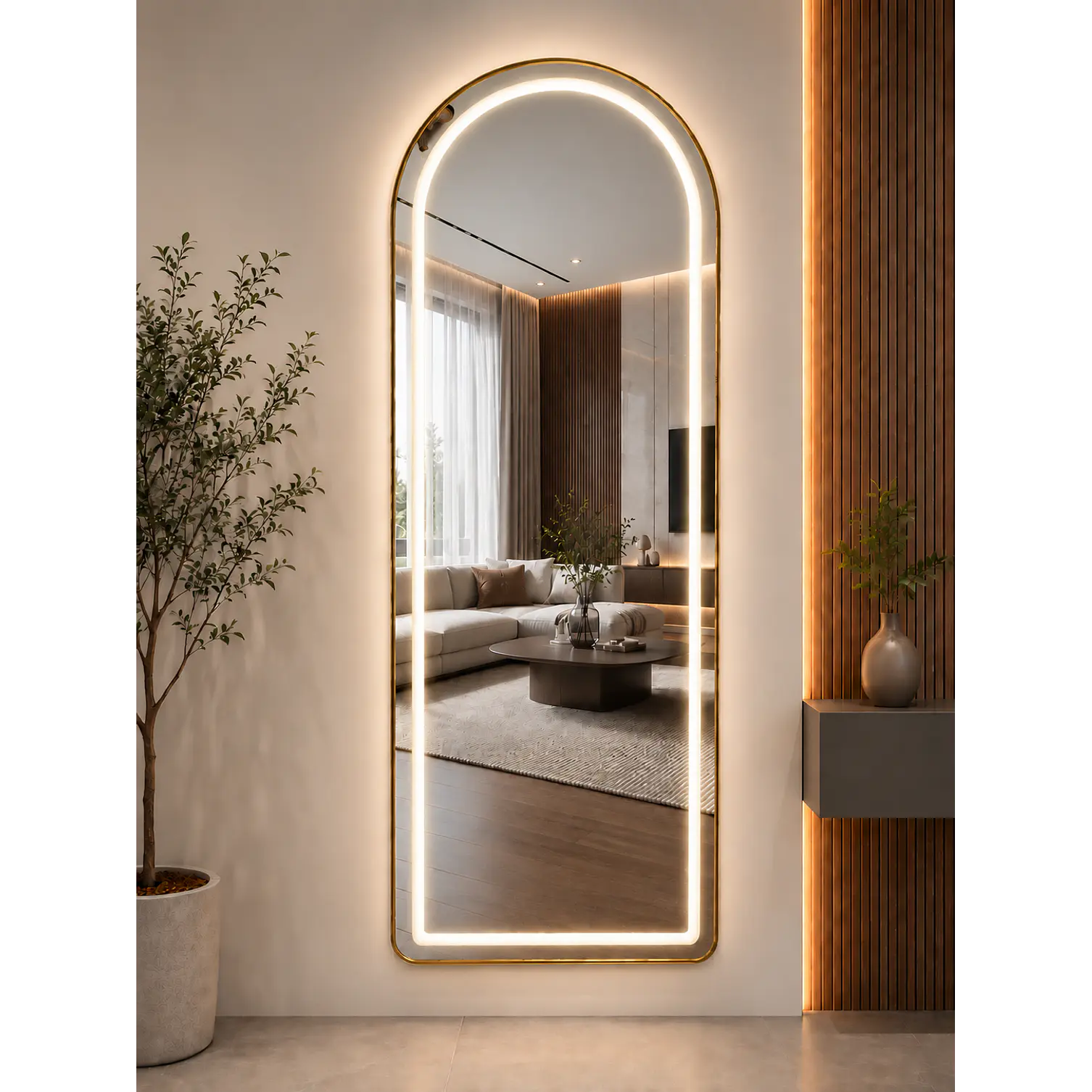 Espejo LED De Cuerpo Entero Dorado De Muro 70x180 cm Con Opcion De Pedestal 6