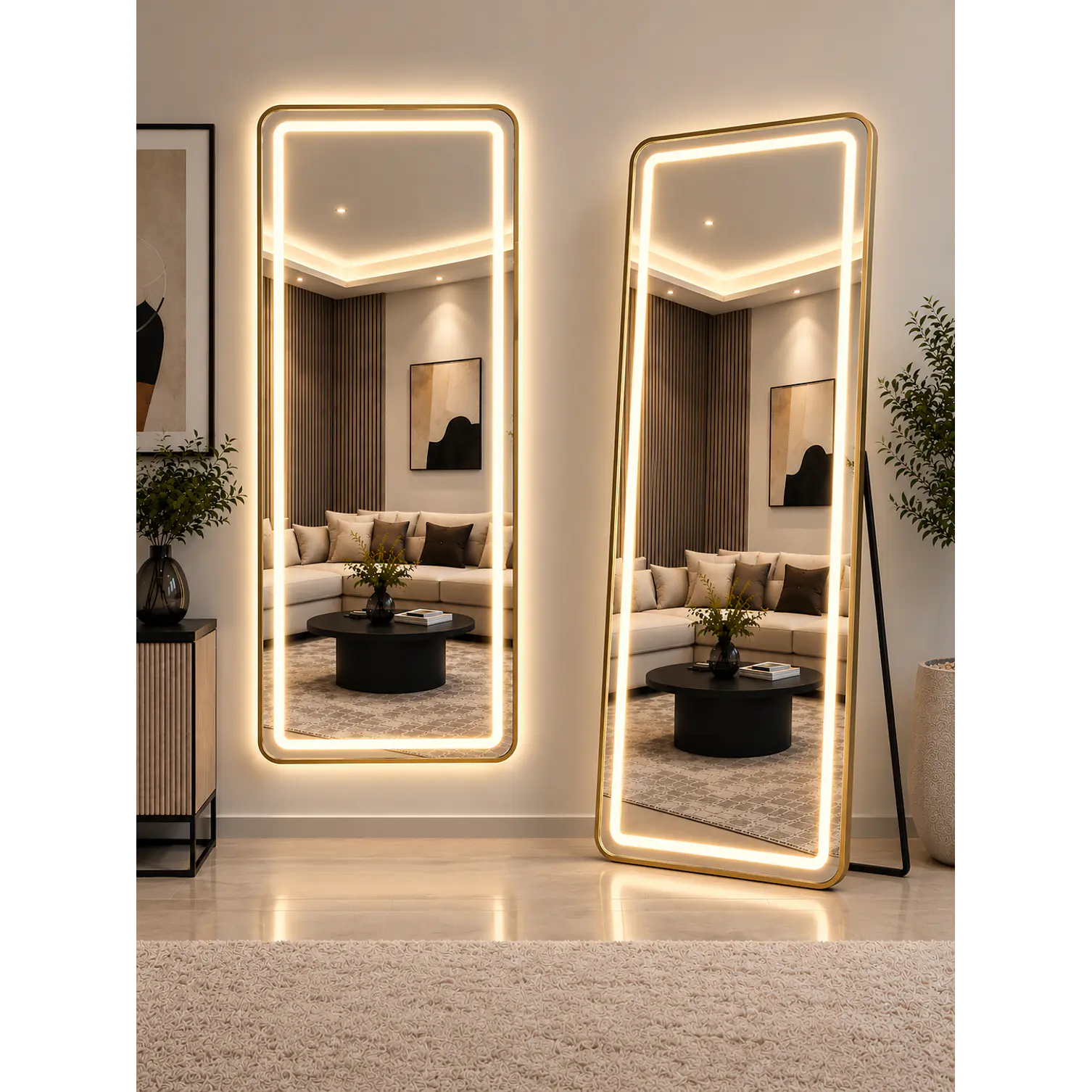 Espejo LED Dorado de muro 70x180 cm | Instalación Vertical u Horizontal Con opcion a Pedestal  1