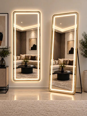 Espejo LED Dorado de muro 70x180 cm | Instalación Vertical u Horizontal Con opcion a Pedestal 