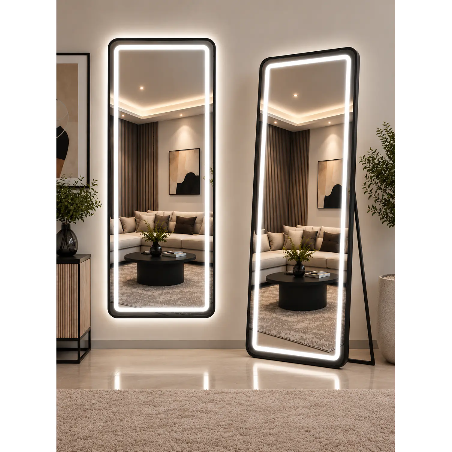 Espejo LED Negro de muro 70x180 cm | Instalación Vertical u Horizontal Con opcion a Pedestal  1