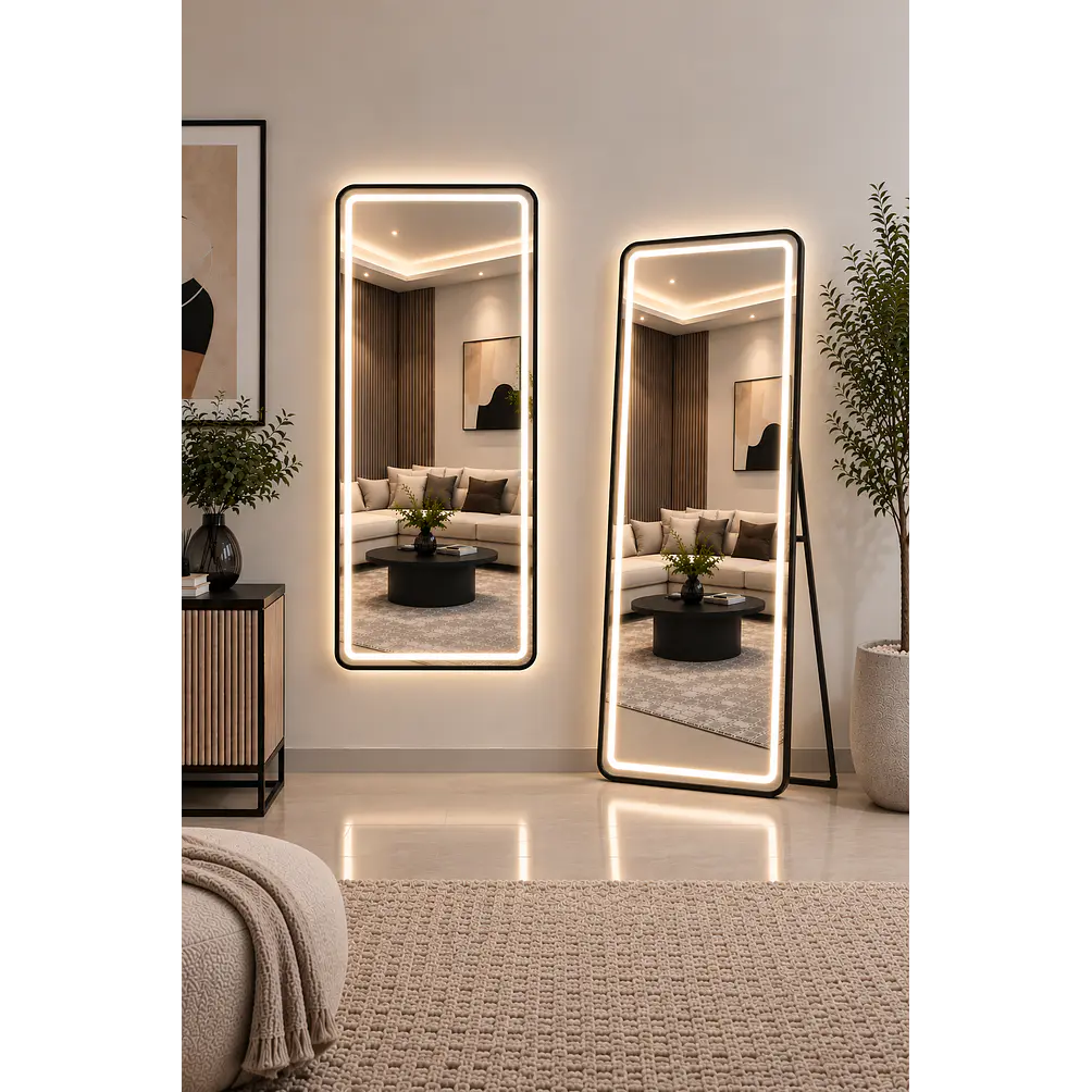 Espejo LED de Cuerpo Entero L08 Negro 70×150 cm con Opción de Pedestal 1