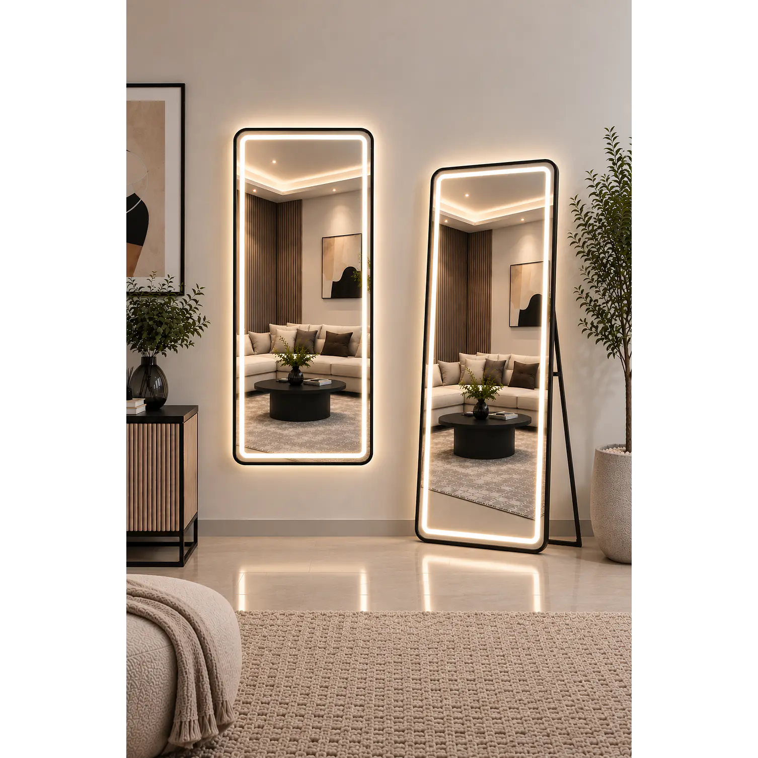 Espejo LED de Cuerpo Entero L08 Negro 70×150 cm con Opción de Pedestal 1