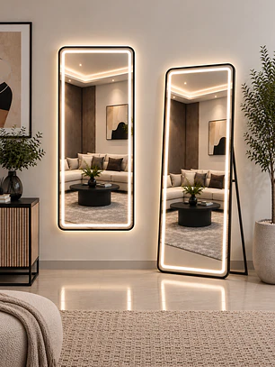 Espejo LED de Cuerpo Entero L08 Negro 70×150 cm con Opción de Pedestal