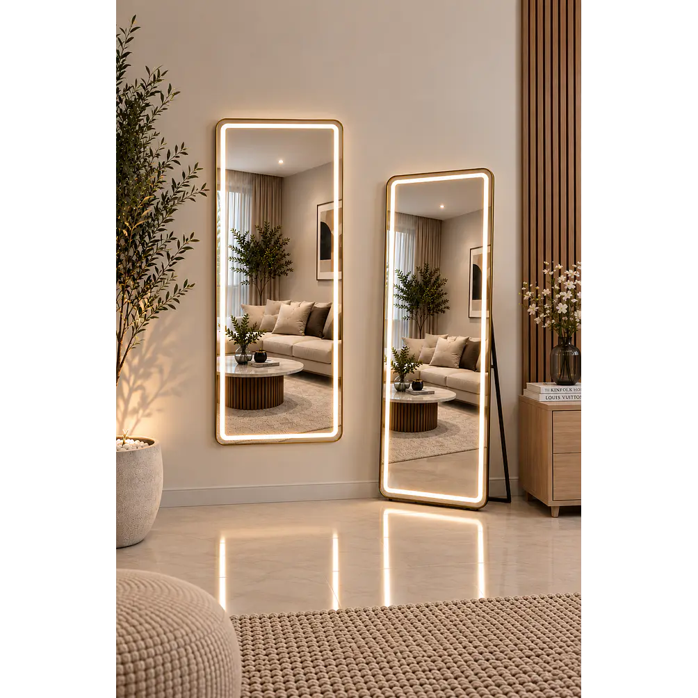 Espejo LED de Cuerpo Entero L08 Gold 70×150 cm con Opción de Pedestal 1
