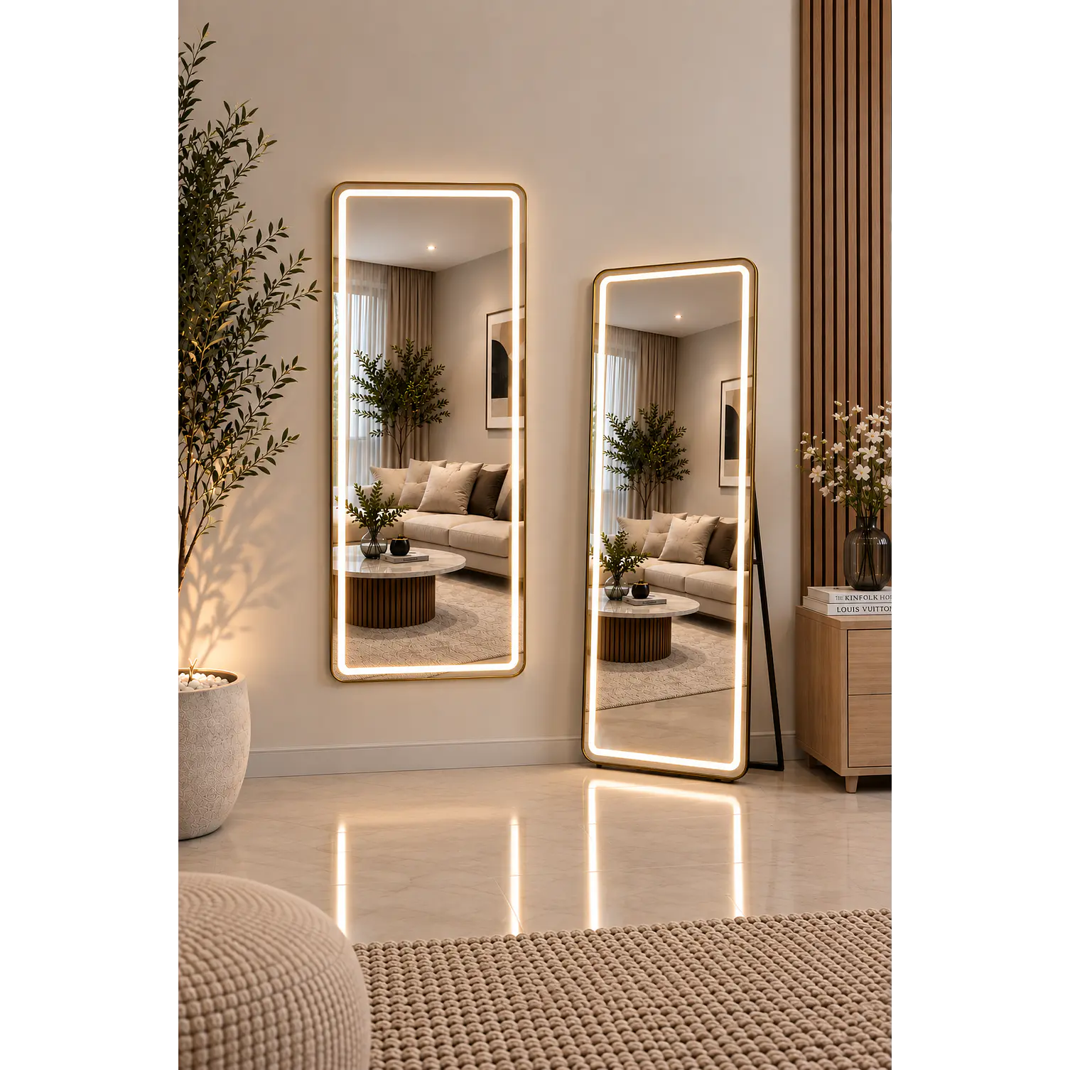 Espejo LED de Cuerpo Entero L08 Gold 70×150 cm con Opción de Pedestal 1