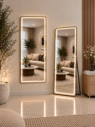 Espejo LED de Cuerpo Entero L08 Gold 70×150 cm con Opción de Pedestal