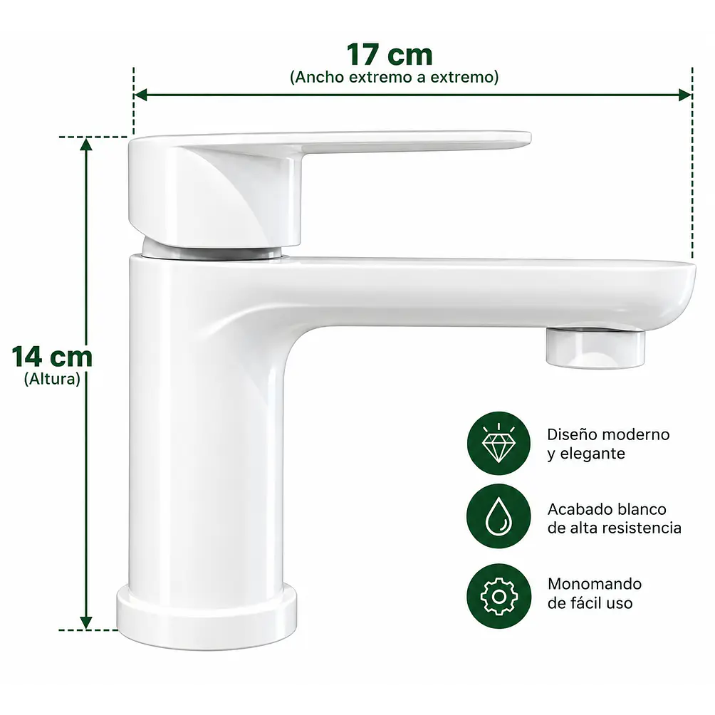 Llave Monomando Lavamanos blanco 3