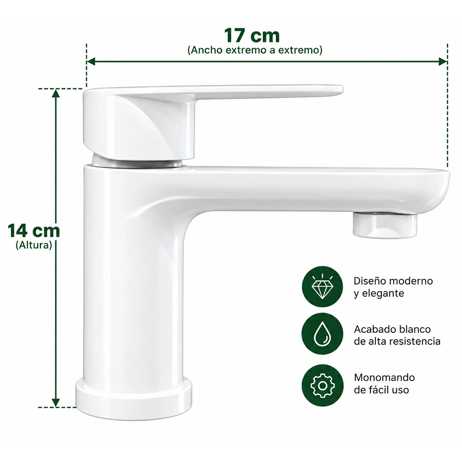 Llave Monomando Lavamanos blanco 3