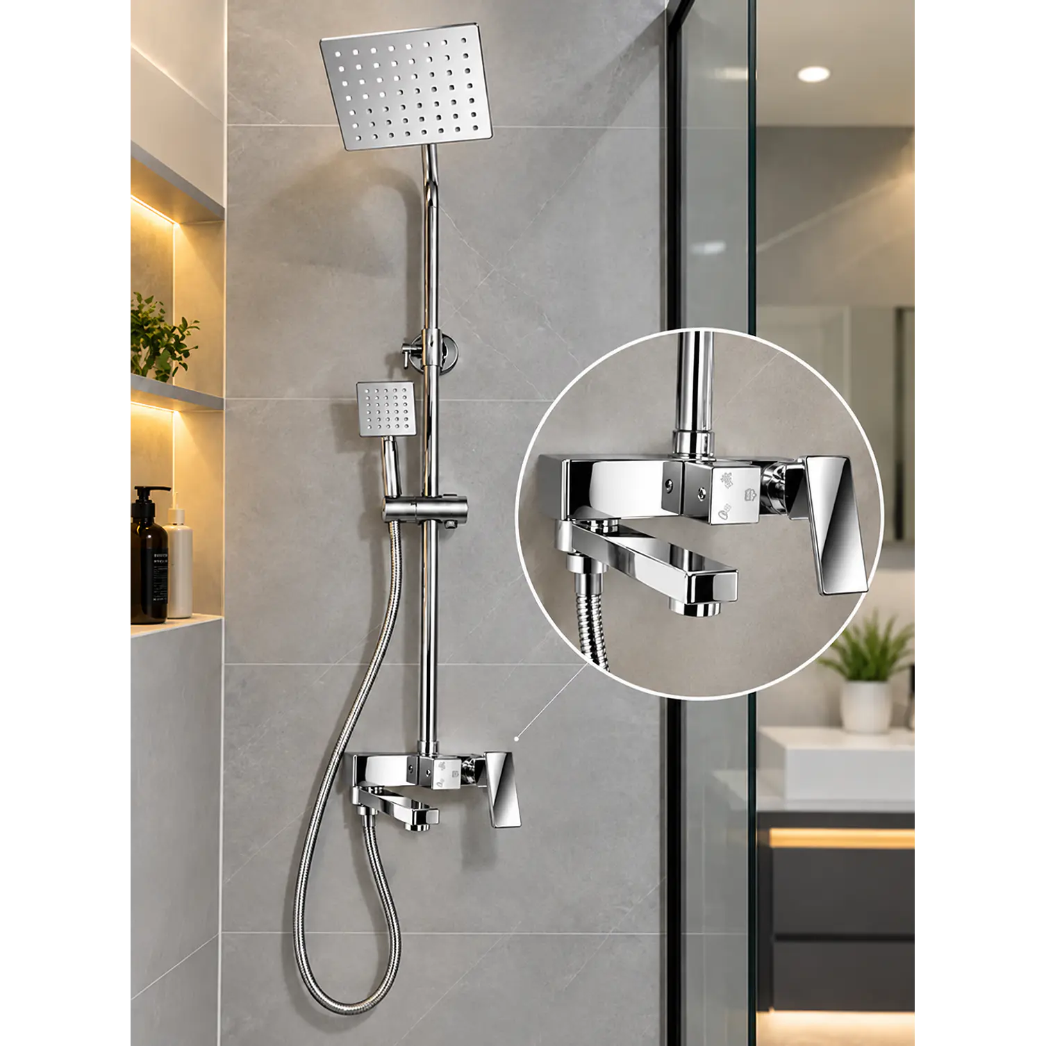 Set de Ducha con Monomando Cromado Premium  1