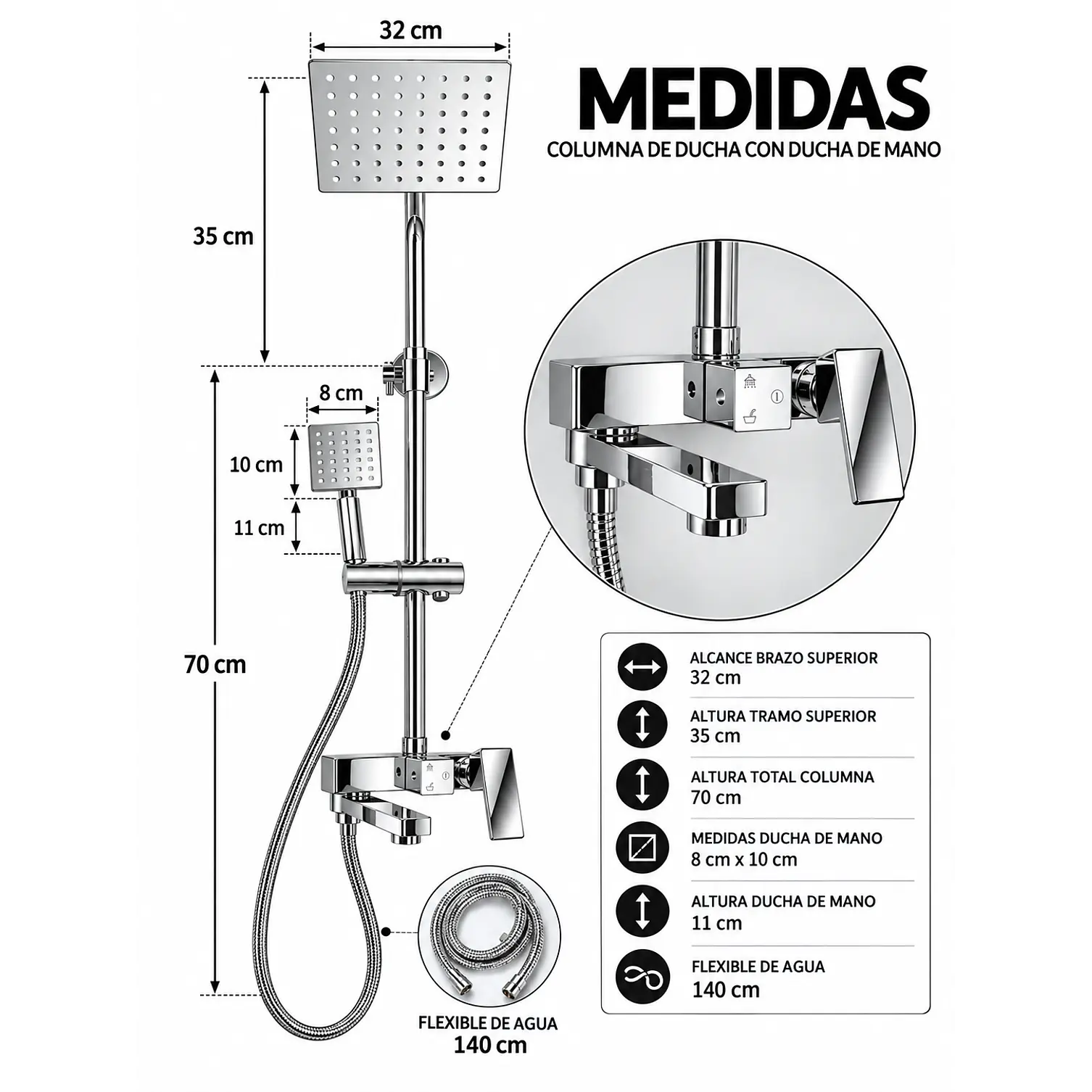 Set de Ducha con Monomando Cromado Premium  2