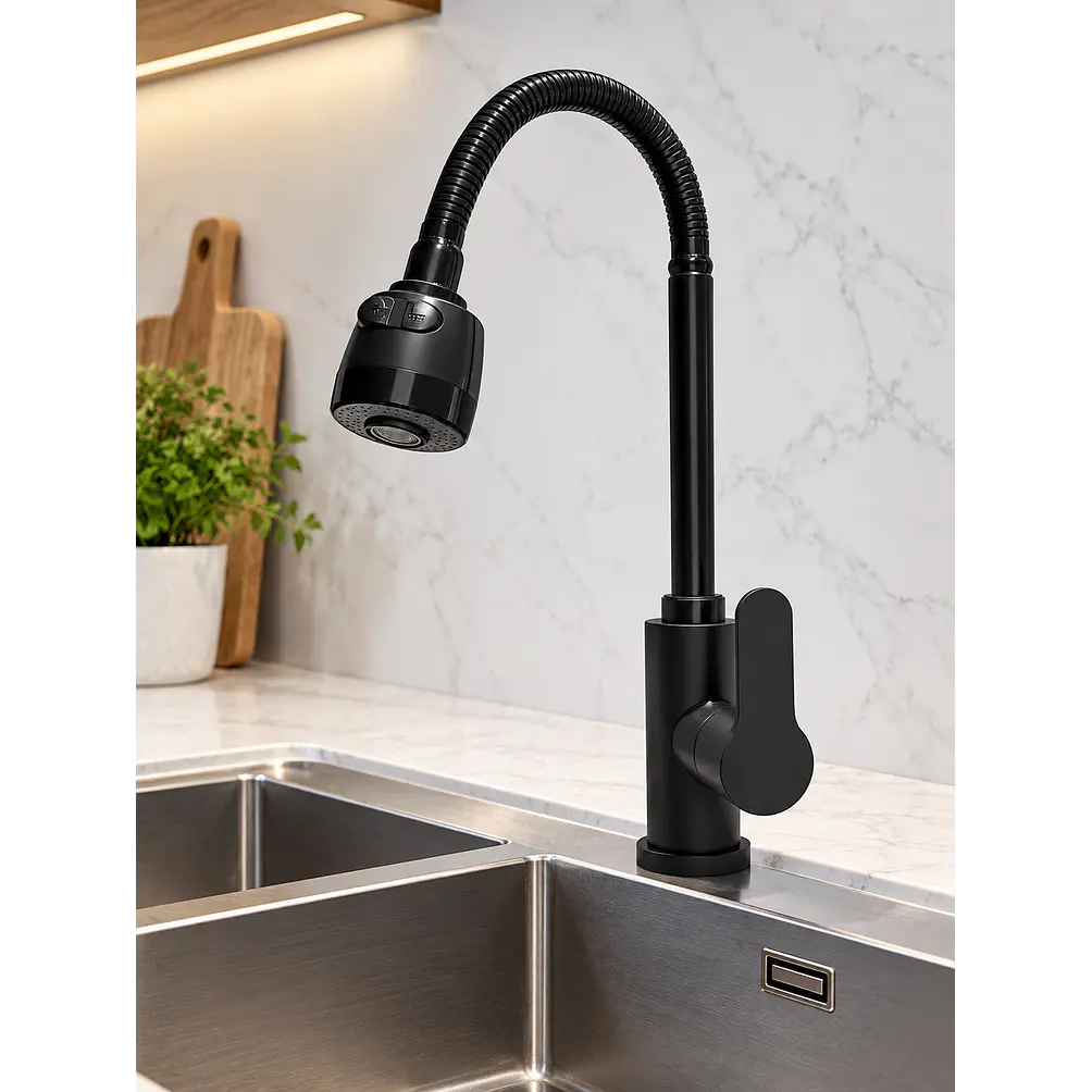  Llave Monomando Para Lavaplatos  Negro Mate 2