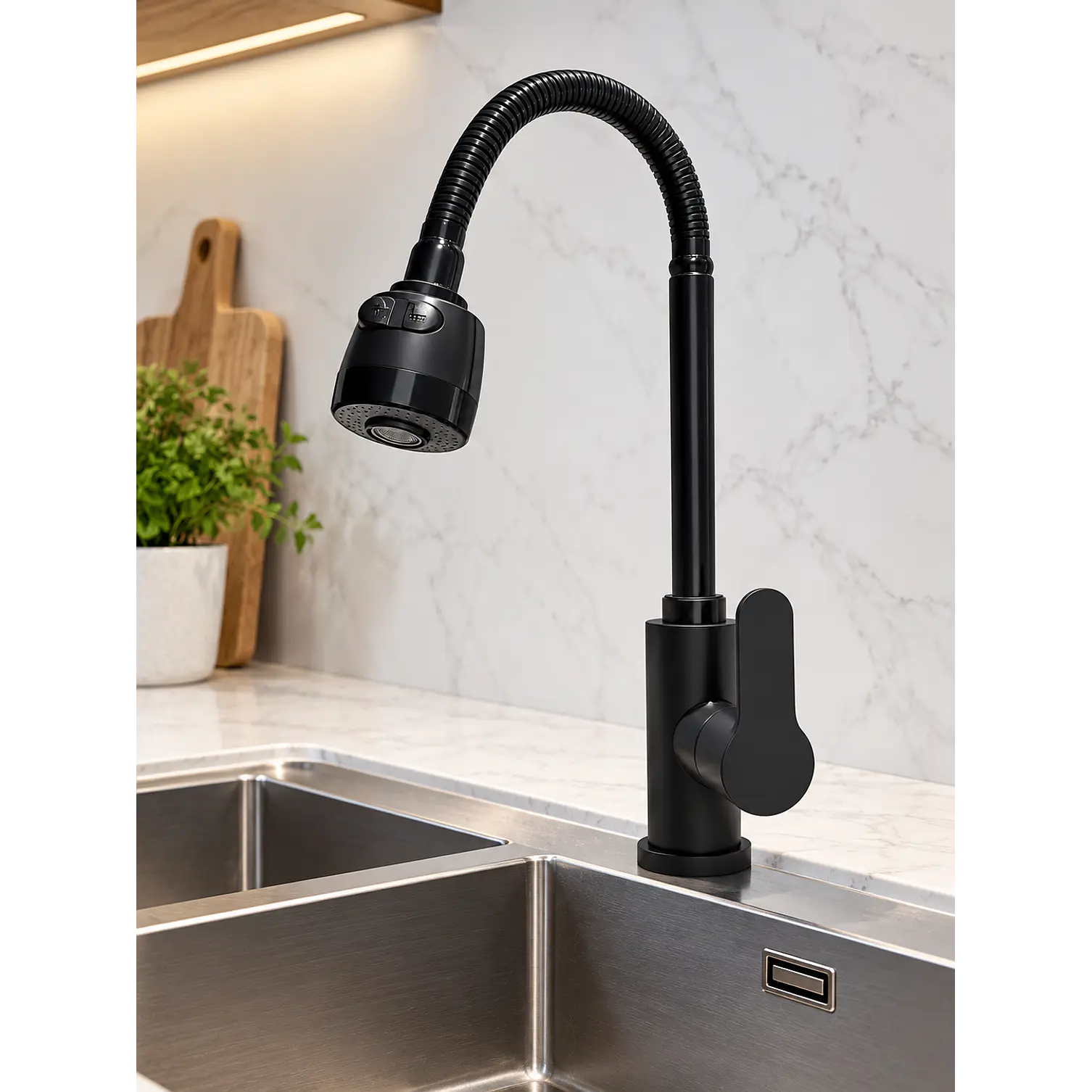  Llave Monomando Para Lavaplatos  Negro Mate 2