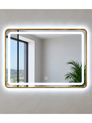 Espejo LED Rectangular Dorado 80x60 cm