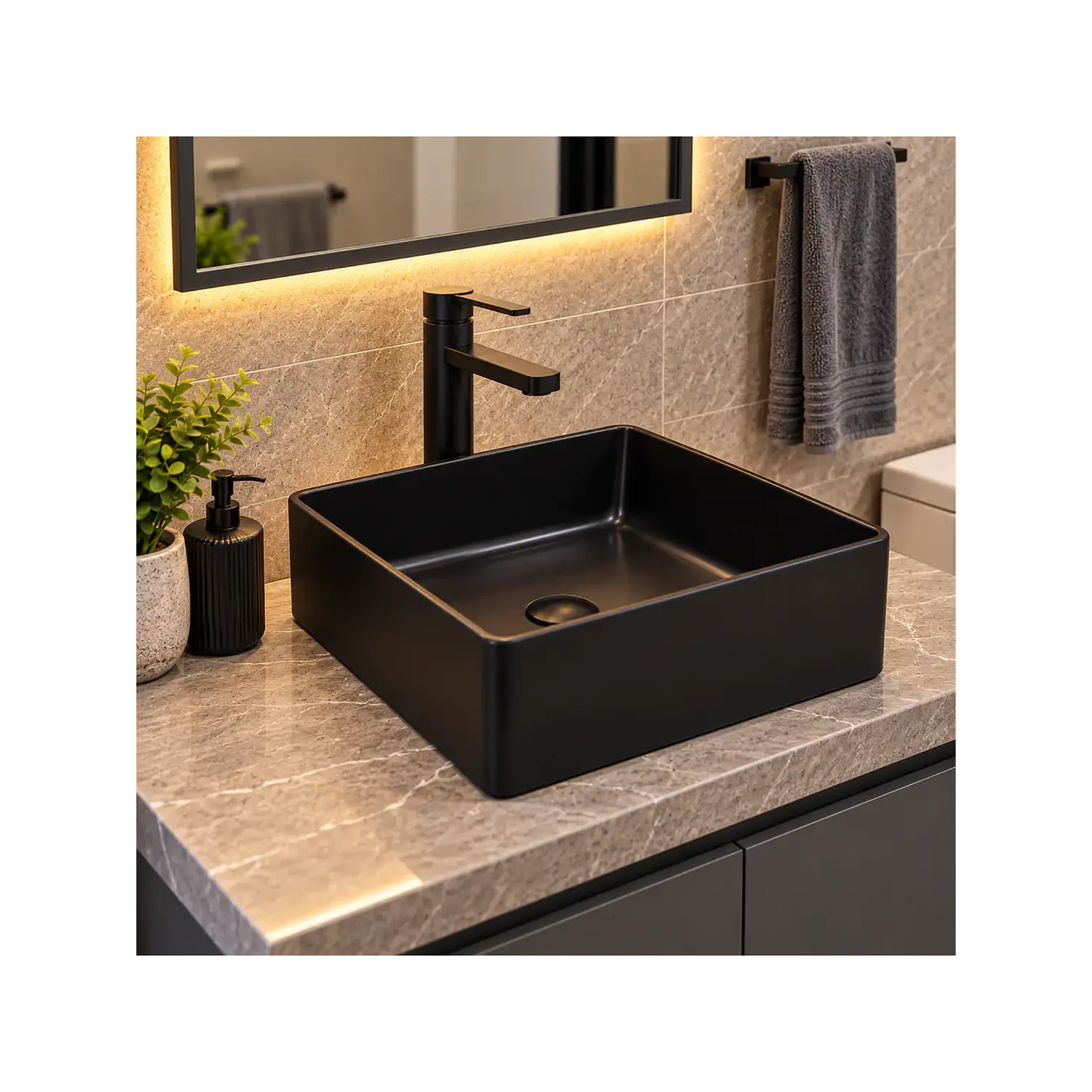  Lavamanos Ceramica Cuadrado Negro Mate  1